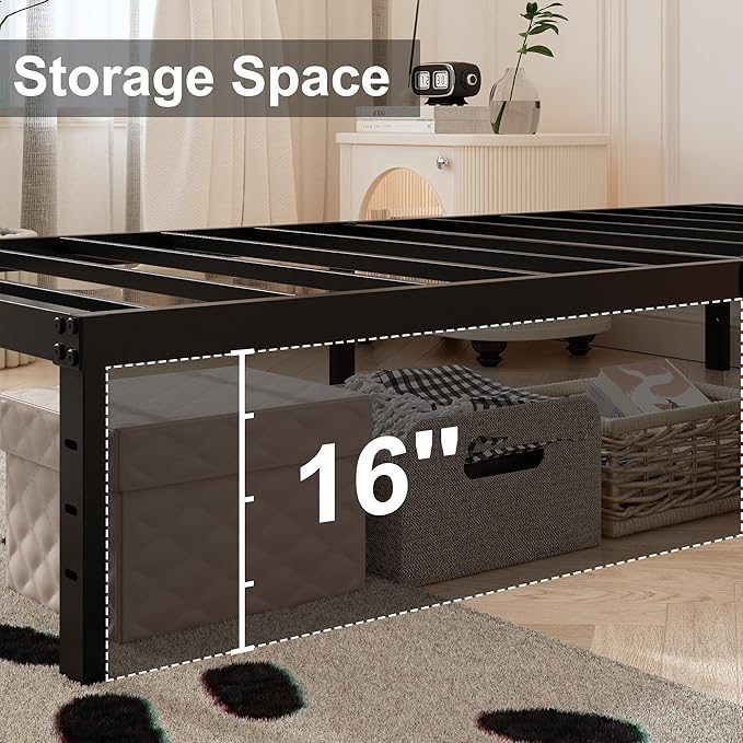 18 Inch Twin XL Bed Frames with Fabric Cover, Heavy Duty Metal Twin XL Platform Bed Frame, No Box Spring Needed, Support Up to 2500 lbs, Easy Assembly, Noise Free, Black