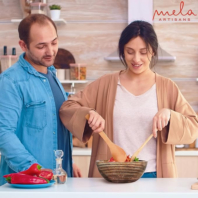 Mela Artisans Wooden Fruit Bowl | Dark Burnt Finish | Large 12” Decorative Mango Wood Serving Bowl | Multipurpose for Kitchen Countertop | Salad | Fruit | Snacks | Breads & More