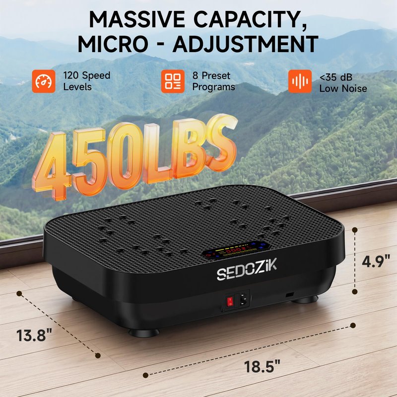 SEDOZIK Vibration Plate Exercise Machine, Vibration Plate for Lymphatic Drainage Weight Loss, 450 Lbs Capacity Full Body Vibrating Platform Workout Equipment with Bluetooth for Home Women Men, Black