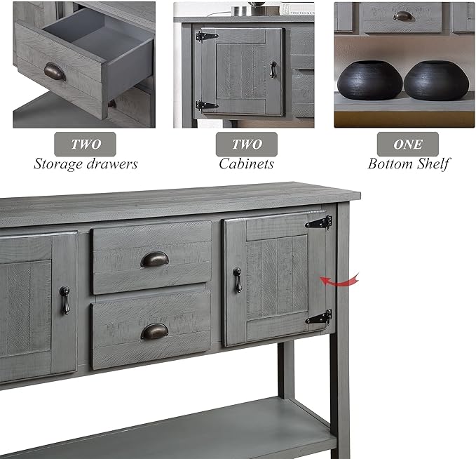 LKTART Solid Wood Farmhouse Console Table Sofa Table with Storage Drawers and Shelves for Storage Entry Hallway Foyer Sofa Side Table(48" Gray)