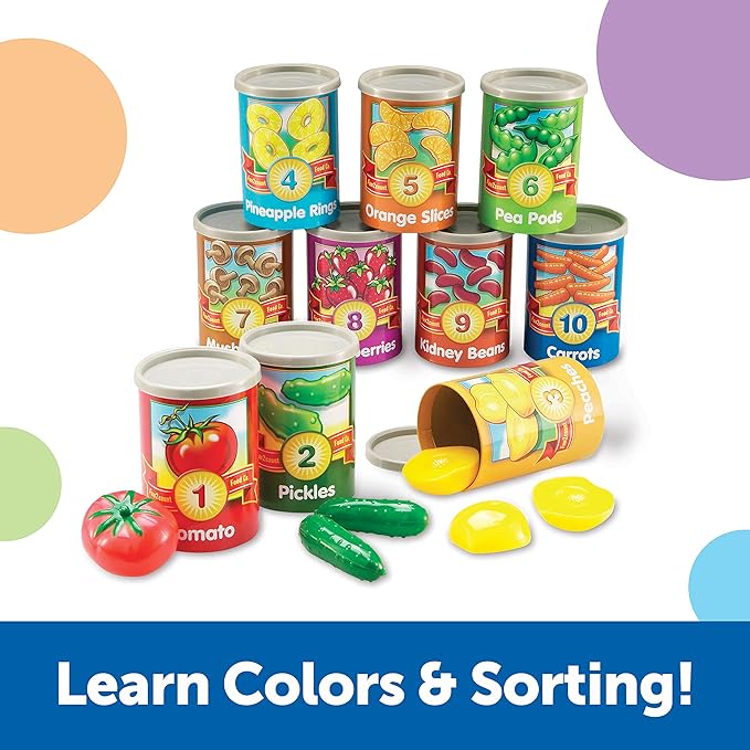 Learning Resources One to Ten Counting Cans - 65 Pieces, Ages 3+, Toddler Activities, Preschool Pretend Play, Supermarket Food Toys