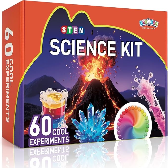 Benben Science Kits for Kids Age 5-7, 60 Experiments Educational Toy, STEM Toys for 6 7 8 Year Old Boys Girls Birthday Gift, Volcano Science Kit, Chemistry Set for Homeschooling