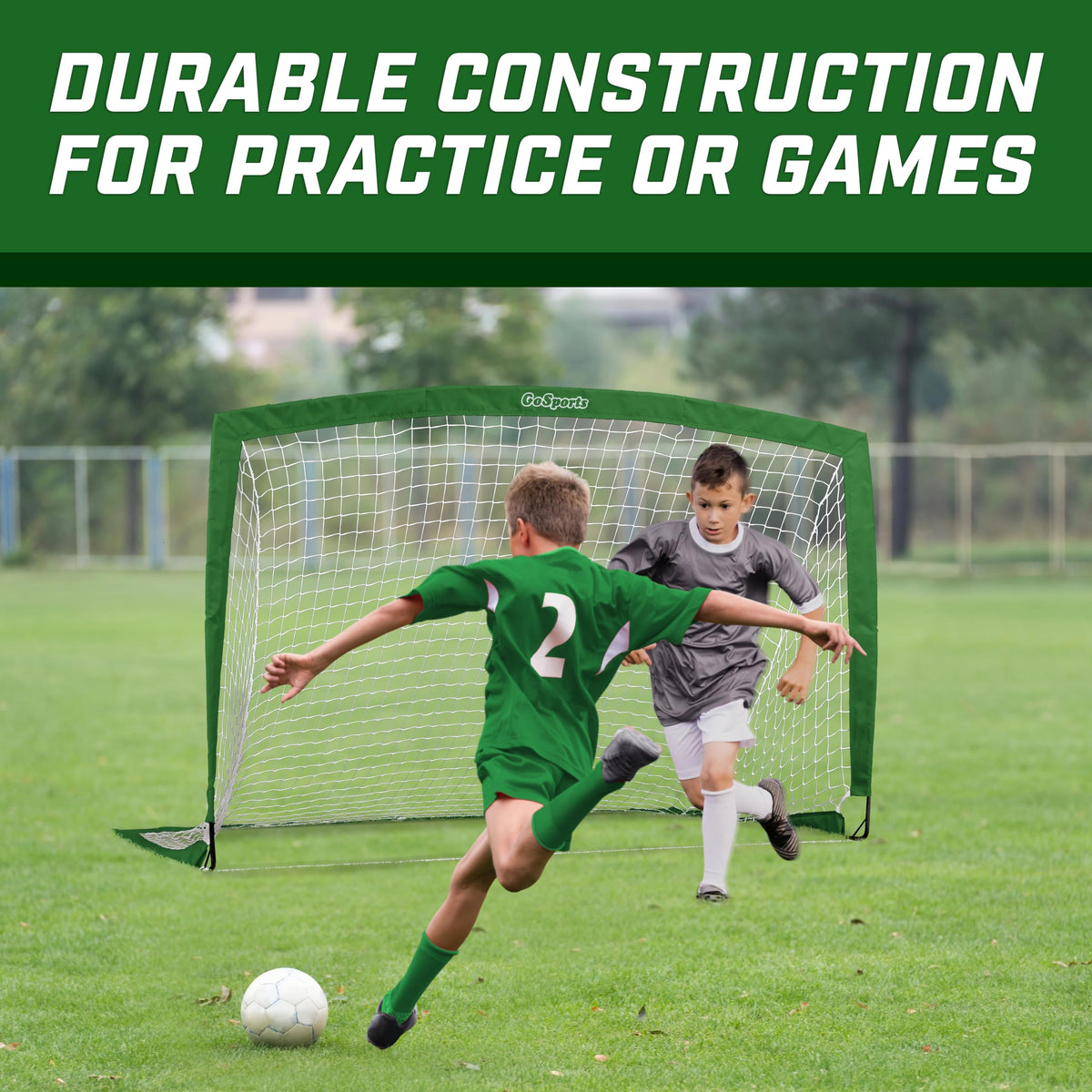 GoSports Team Tone 6 ft x 4 ft Portable Soccer Goal for Kids - Pop Up Net for Backyard - Dark Green