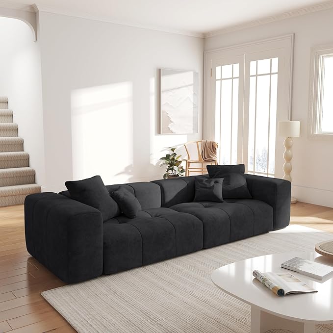 JACH 2 Seater Sofas Sectional Couches, Modern Love Seat Office Couch, Loveseat Modular Couch, Cozy Sleeper Sofa for Apartment, Bedroom, Living Room (Linen Fabric, Black)