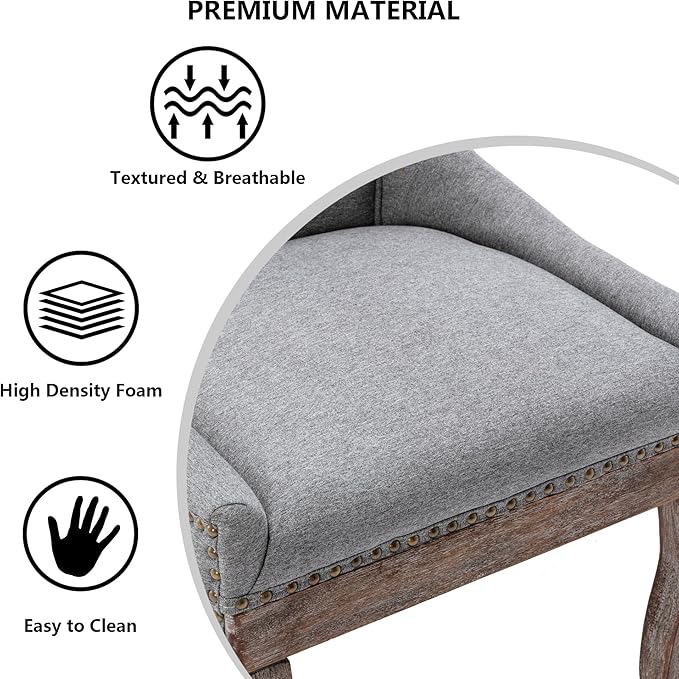 Farmhouse Dining Chairs Set of 4, Upholstered Fabric Dining Room Accent Chairs with Wood Legs & Bronze Nailhead, High Wingback Kitchen Chairs for Living Room Hotel Apartment, Gray