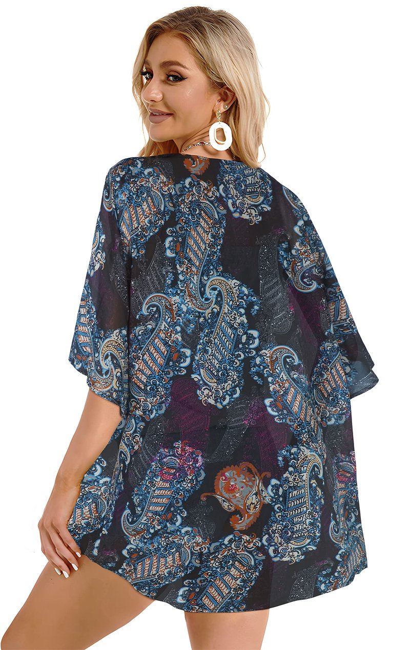 Summer Kimono Cardigan for Women Sheer Light Tops Casual Open Front Swimwear Shirts Beach Cover ups (Boho Purple,4XL)