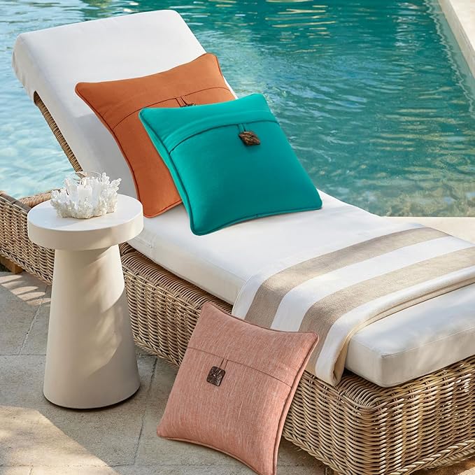 Outdoor Decorative Pillows with Coconut Button Pack of 4, 16" x 16" Outdoor Pillow Set for Couch Bed Throw Patio Sofa, Light Lotus Red
