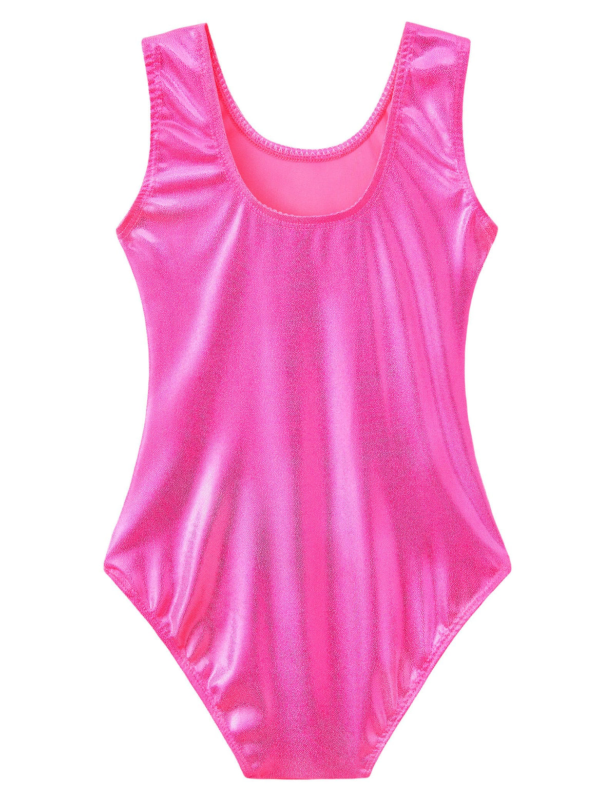 Domusgo Girls Gymnastics Leotards Size 8-9 Years Old One Piece Rose Red Shiny Sleeveless Dancewear for Training