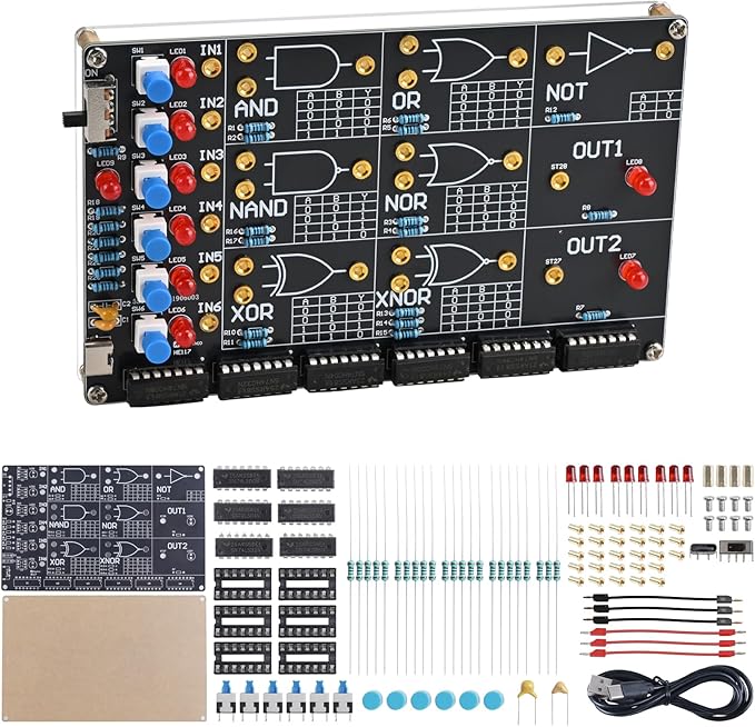 DIY Logic Gate Circuit Soldering Kit–Basic Logic Gate Learning Kit with Interactive LED Simulation, Electronics Soldering Practice Kit for Middle High School College Students STEM Education