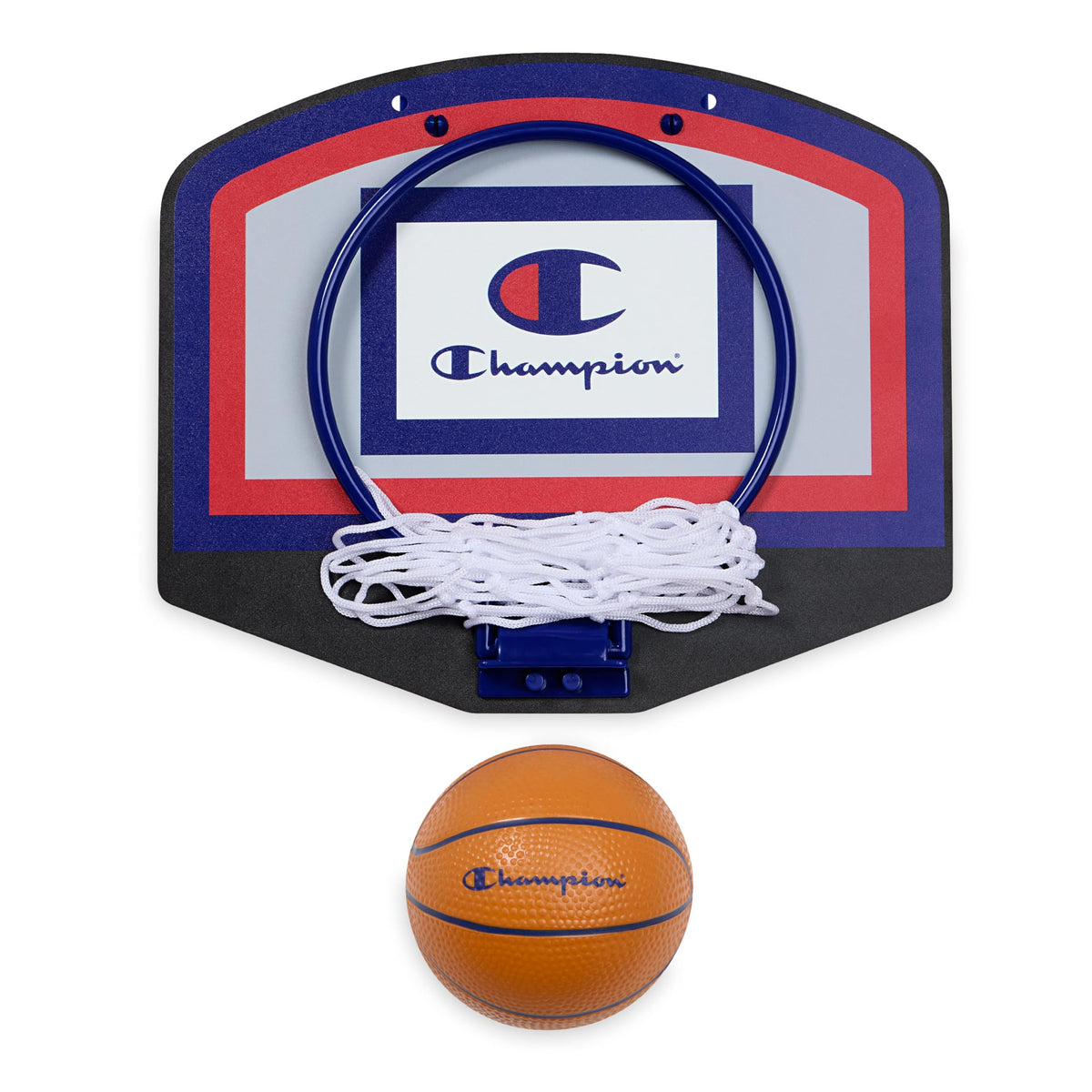Champion 360 Mini Basketball Hoop Set (Red/White/Blue), Over-the-Door 10.5" x 8.5" Backboard with Spring-Loaded Foldable Rim & Nylon Net, Includes 3.5" Mini Ball for Quick Indoor Basketball Play