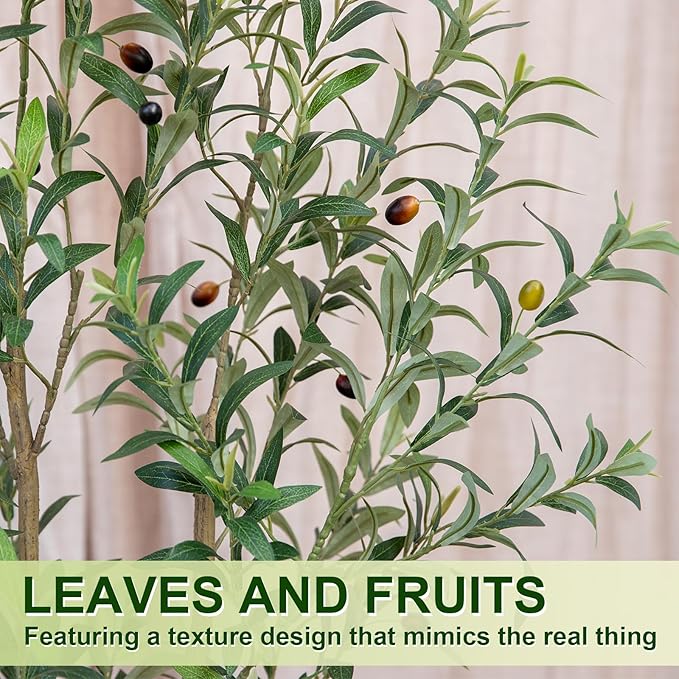 7FT Olive Tree Artificial Indoor, 84in Tall Faux Olive Tree with Pot, Fake Potted Tree with Fruits for Home Office Decor