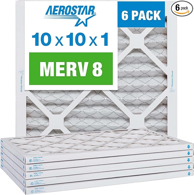 Aerostar 10x10x1 MERV 8, Pleated Air Filter, Box of 6, Made in the USA