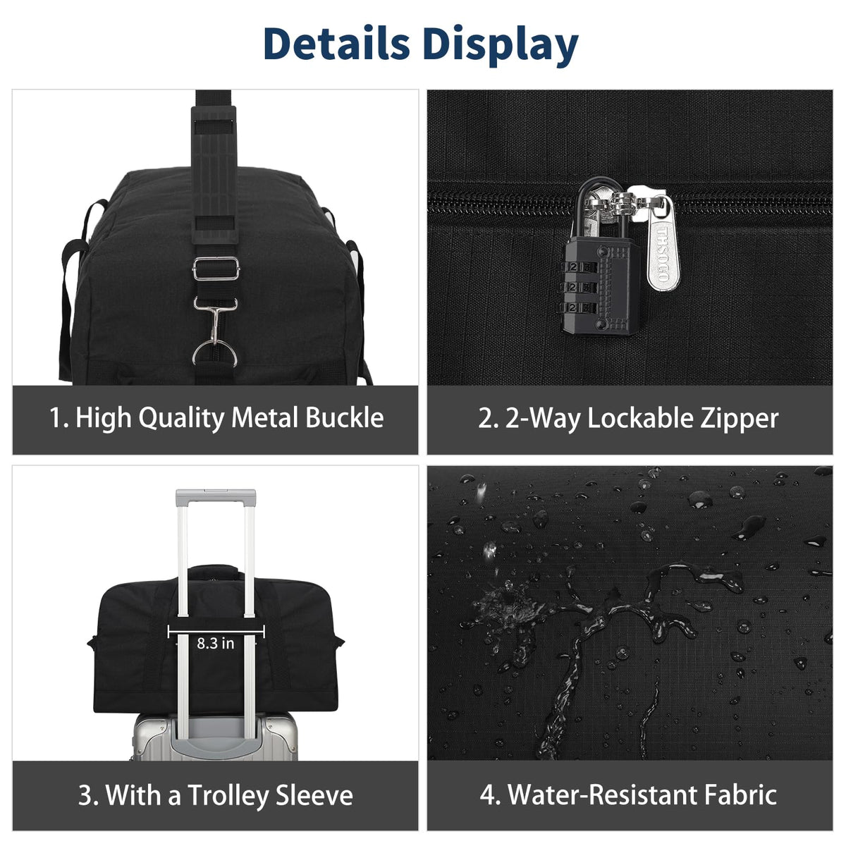 THSOGO 21 inch Gym Bag for Men - 40L Travel Duffel Bag Sport Duffle Bags for Weekend Overnight with Bottom Support (Black）