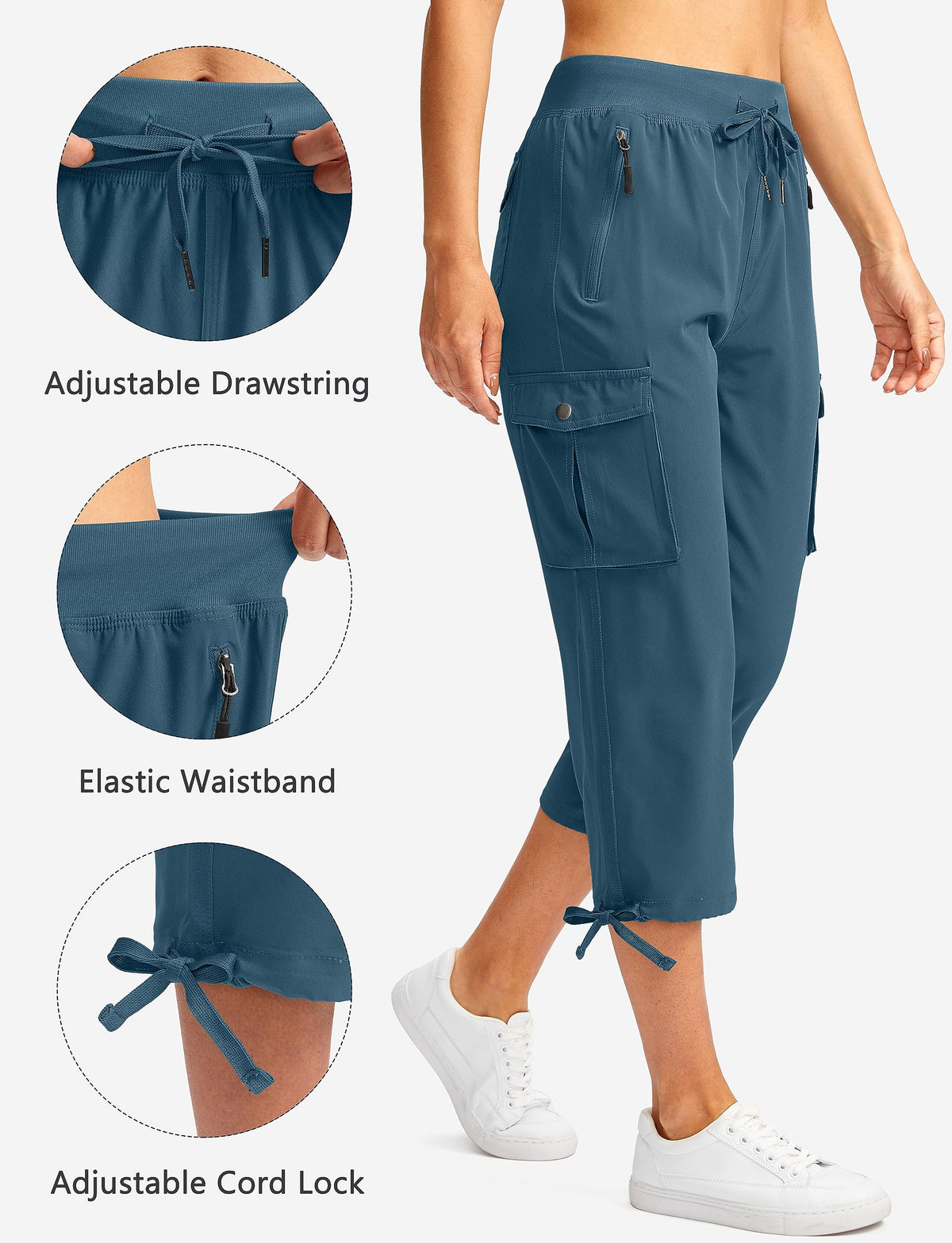 Soothfeel Women's Cargo Capris Pants with 6 Pockets Lightweight Quick Dry Travel Hiking Summer Pants for Women Casual (Blue Grey, S)
