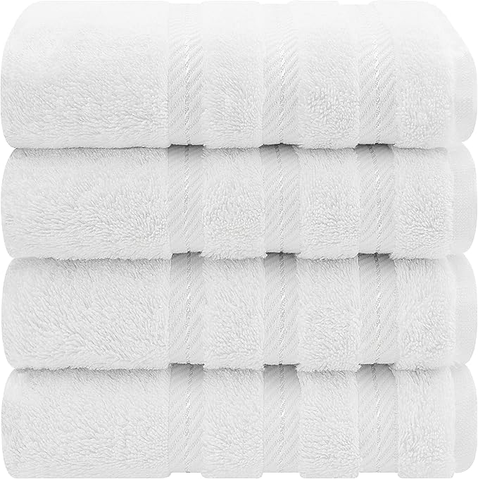 American Soft Linen Luxury Hand Towels for Bathroom, 100% Cotton Turkish 4 Piece Hand Towel Set, 600 GSM Hand Face Towels for Kitchen, White Hand Towels