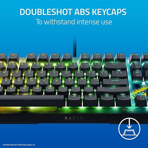 Razer BlackWidow V4 X Mechanical Gaming Keyboard: Yellow Switches Linear & Silent - 6 Macro Keys - Chroma RGB - Doubleshot ABS Keycaps - Roller & Media Keys Snap Tap - Fortnite Edition
