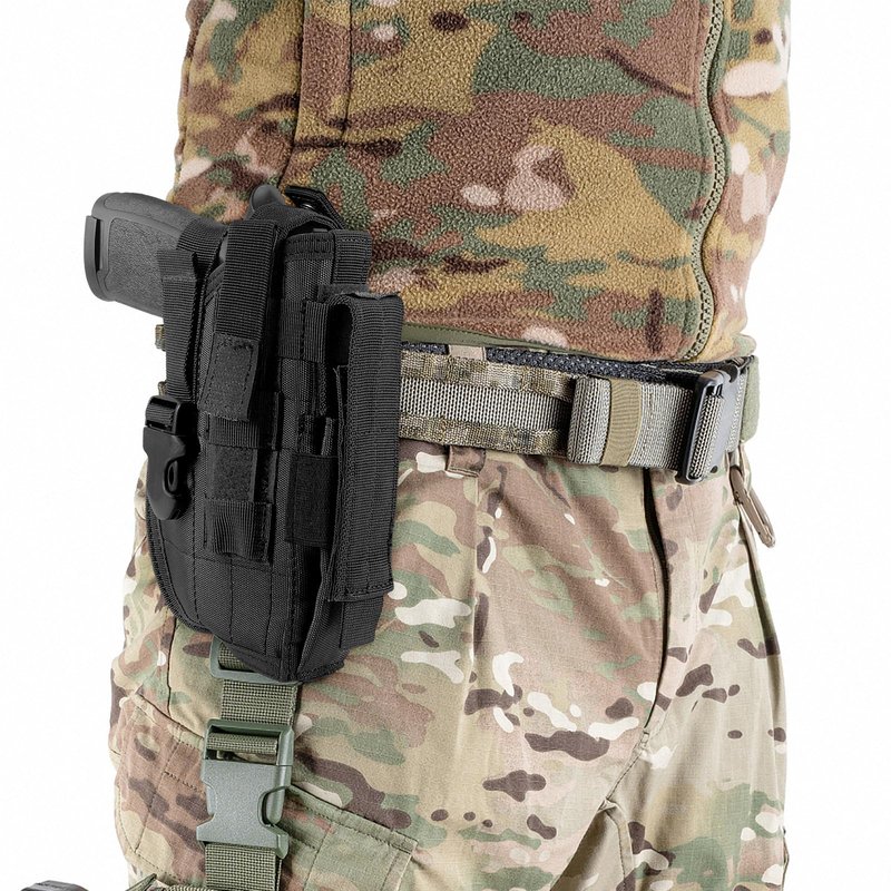 Tactical Molle Belt Gun Holster, Universal Adjustable Pistol Holsters with Mag Pouch Fits S&W M&P Shield M1911 Glock 17 26 42 (Black - Right Hand)