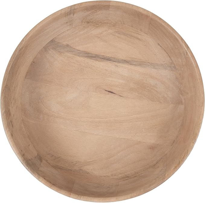 Kate and Laurel Rooks Modern Decorative Ribbed Wood Bowl, 12 Inch Diameter, Light Natural, Transitional Raised Fruit Bowl for Kitchen Counter or Use as Living Room or Entryway Table Decor