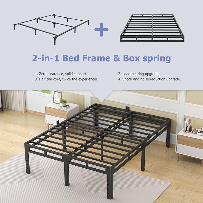 NKZ 22 Inch Twin Size Bed Frame, Metal Bed Frame & Box Spring 2 in 1 Platform with Round Corner Legs, 4000Lbs Heavy Duty Metal Frame, Mattress Slide Stopper, Headboard Hole, Noise-Free, Easy Assembly