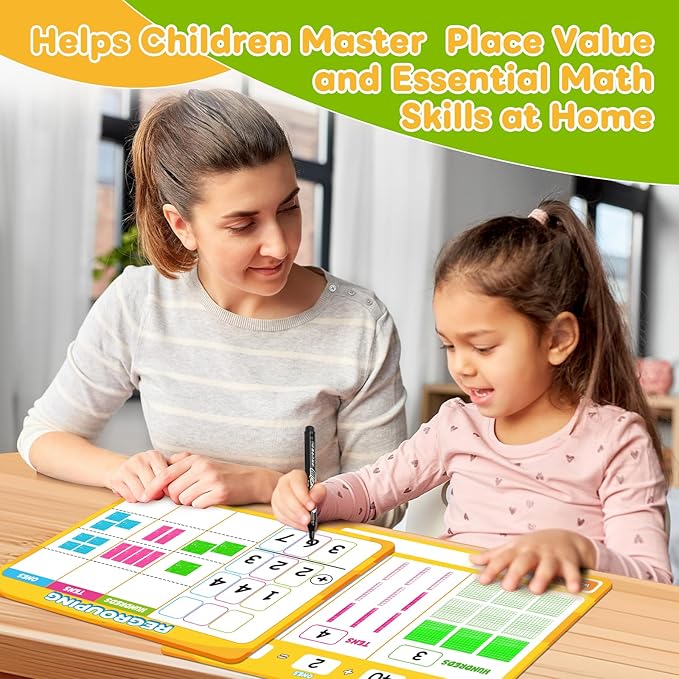 12 Packs Dry Erase Place Value Chart, Math Games for Kids Addition and Subtraction Flash Cards, White Board Math Manipulatives 1st 2nd 3rd Grade Teacher Classroom Must Haves Homeschool Supplie
