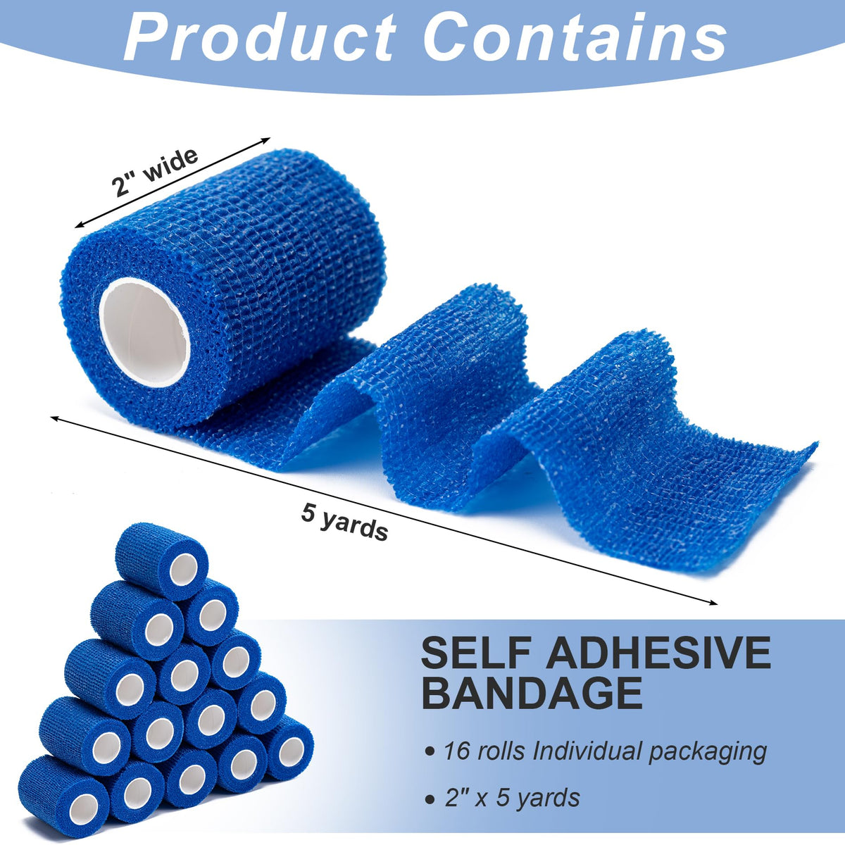 16 Pack Self Adhesive Bandage Wraps,2" X 5 Yards Elastic Bandage Wrap