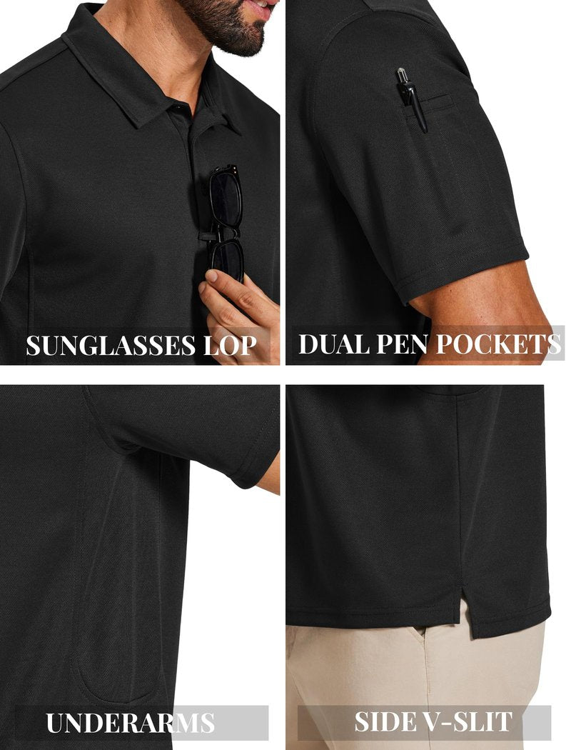 COOFANDY Polo Shirts for Men Short Sleeve Dry Fit Golf Polo T Shirt Quick Dry Performance Tactical Polos Black Collared Work Shirt