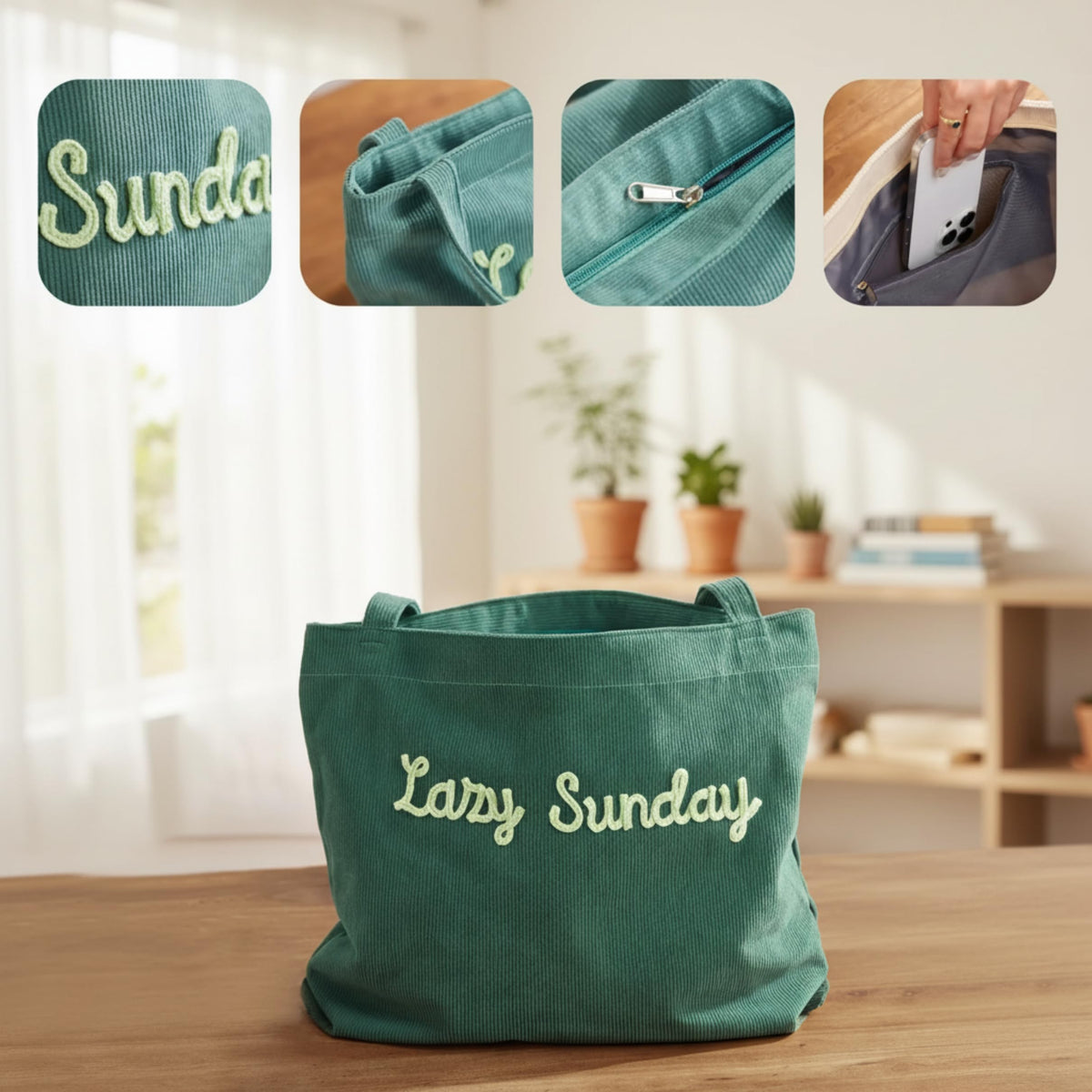 HASAWIN Personalized Embroidered Corduroy Tote Bag - Bridesmaid Gift, Custom Name Tote Bag, Everyday Essential & Weekender, Christmas Gift for Her