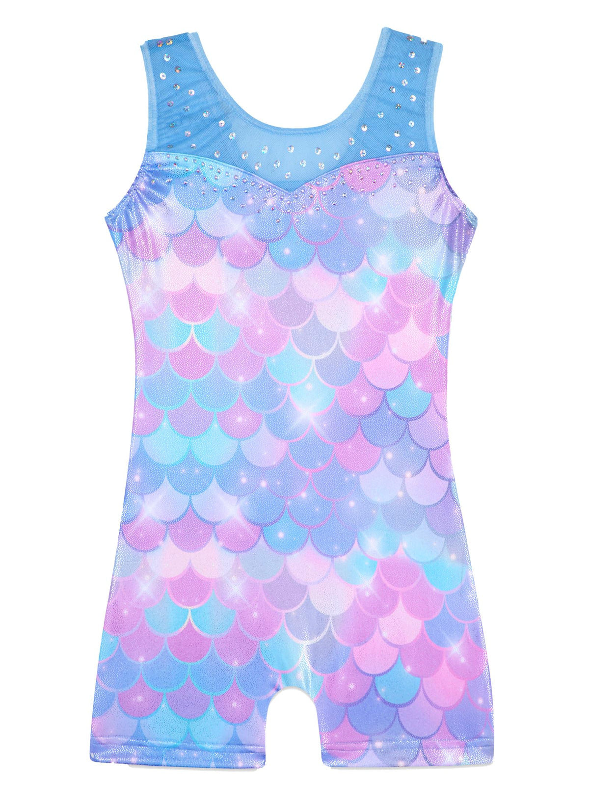 HOZIY 4t gymnastics leotards for girls 5t Spliced Mesh Strap Tumbling Outfits Biketard Practice Blue Mermaid Rhienstone Sparkly ropa de gimnasia para niñas