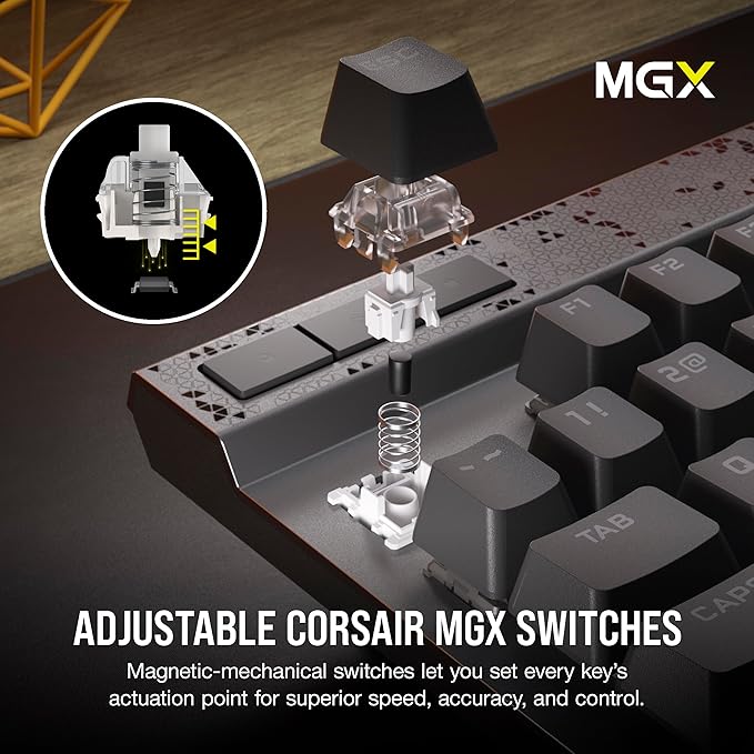 CORSAIR K70 MAX RGB Magnetic Mechanical Wired Gaming Keyboard – MGX Adjustable Switches, Simultaneous SOCD and Rapid Trigger, PBT Double-Shot Keycaps, Sound Dampening, 8000Hz Polling, QWERTY NA, Black