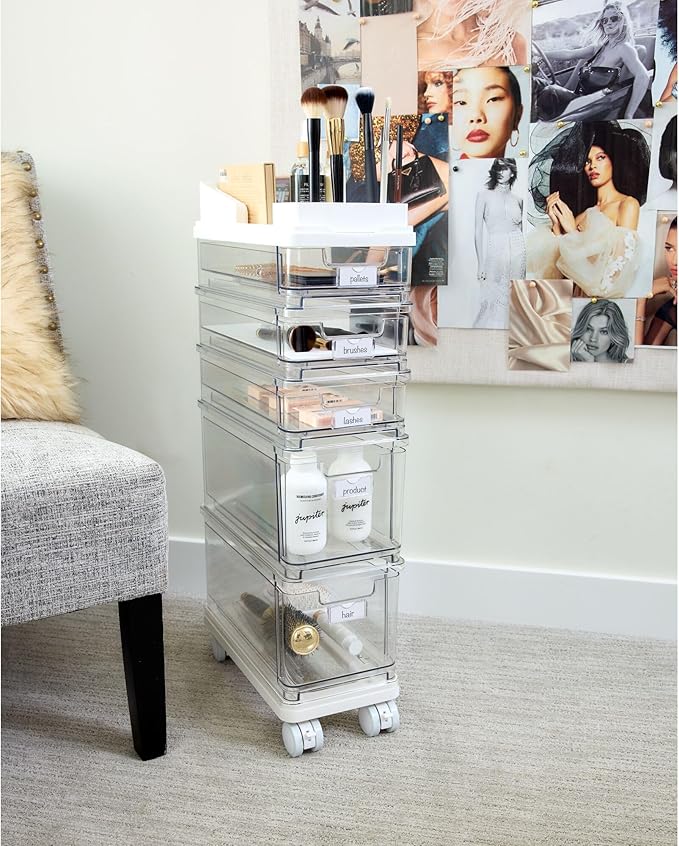 iDesign The Sarah Tanno Collection 5-Drawer Stacking Cosmetic Organizer Cart, Clear