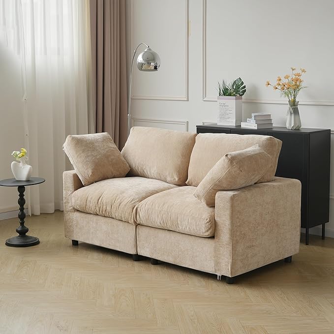 JACH 67" Love Seat Sectional Couches for Living Room, Deep Seat Modular Sofa, Cloud Sectional Couch, Sofa Covers Washable, Minimalist Modern Couch for Living Room, Apartment, Khaki
