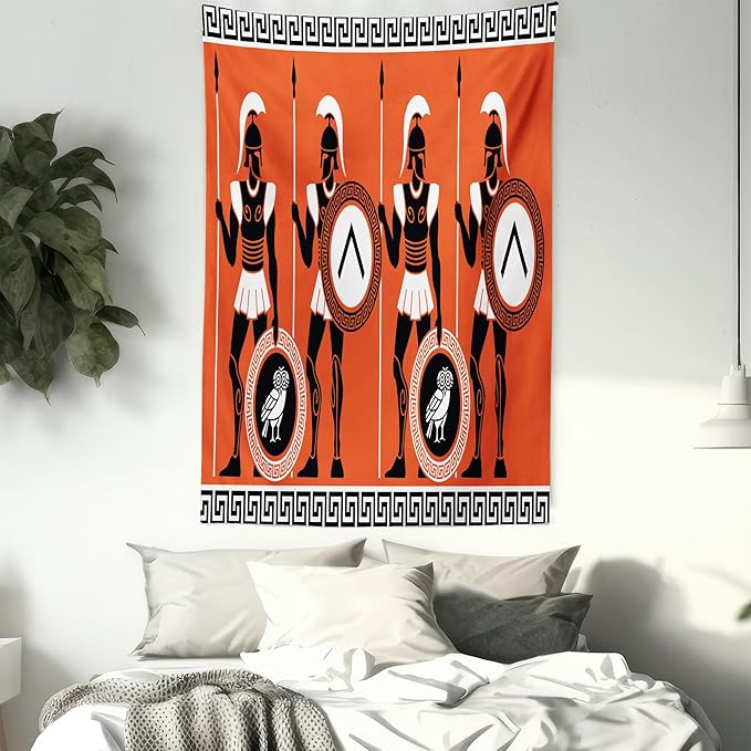 Ambesonne Retro Tapestry, Historical in Greece Theme Cultures, Wall Hanging for Bedroom Living Room Dorm Decor, 40" X 60", Orange Black White