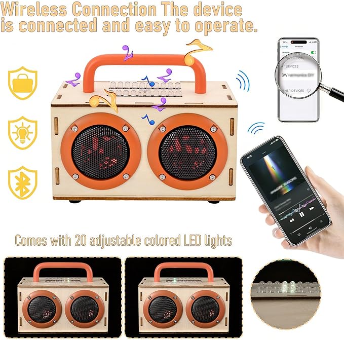 STEM Projects for Kids & Adults Age 8-12, Build Bluetooth Speaker Kit, DIY Crafts Science Experiment Electronics Sound Amplifier Set, Birthday Gifts for 9 11 13 14 15 16 Teens Boys with Orange Handle