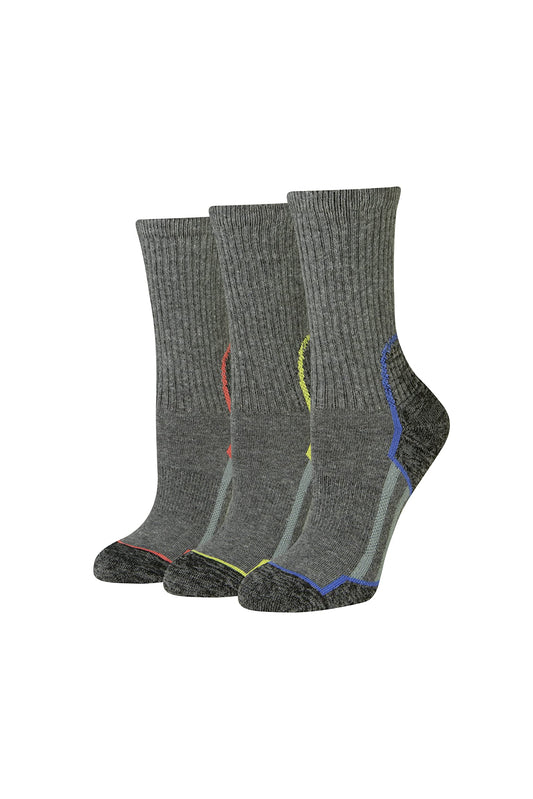 Amazon Essentials Women's Comfortable Cushioned Hiking Crew Socks, 3 Pairs, Charcoal/Black, 6-9