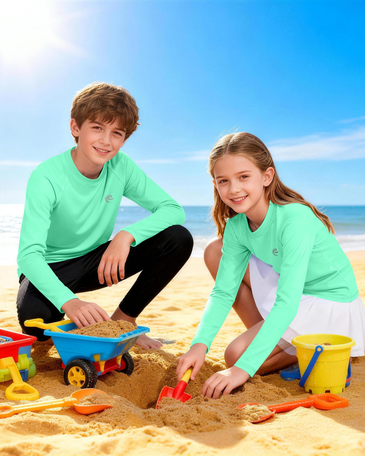 Boys UPF 50+ Swim Shirt Long Sleeve, 1 or 2 Pack UV Sun Protection Rash Guard, Youth Kids SPF Water Shirts for Beach Surf