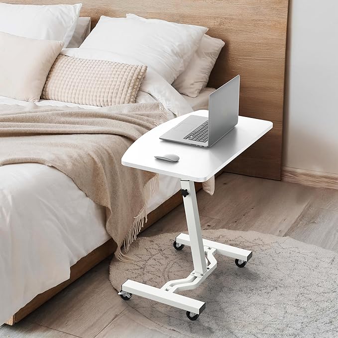 SHW Mobile Height Adjustable Laptop Rolling Cart with Height Adjustment from 28" to 33", White