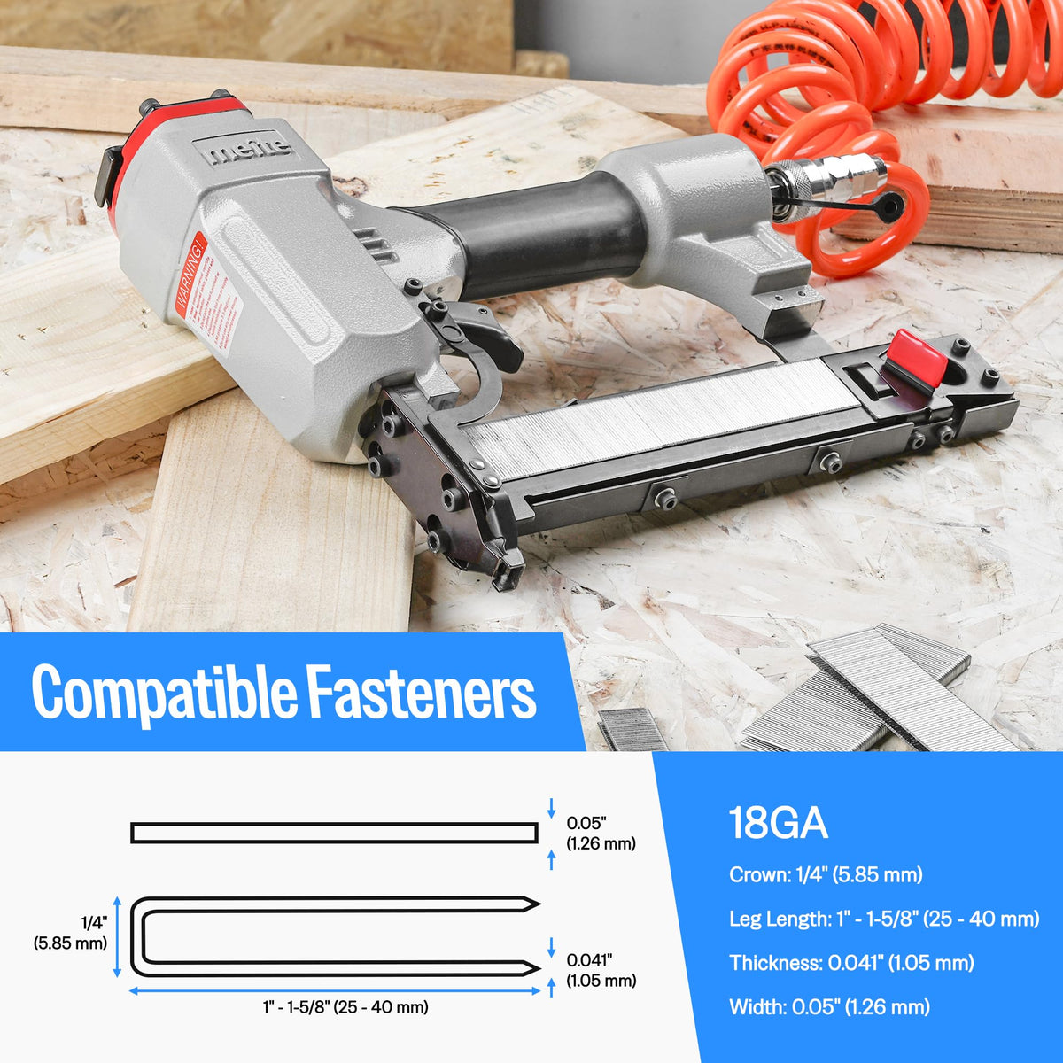 meite 18 Gauge Pneumatic Narrow Crown Stapler, Accepts Staples Length from 1-Inch to 1-5/8-Inch, for Upholstery Projects