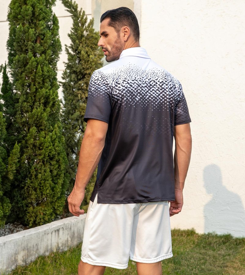 uideazone Mens Golf Shirts Short Sleeve 3D Print Athletic Polo Shirts White Black Dry Fit Performance Moisture Wicking Collar Tops