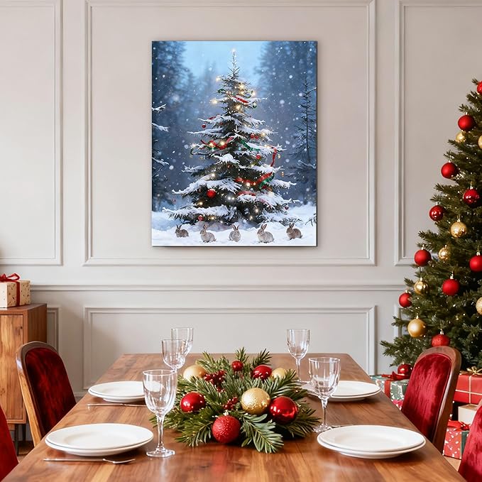 Framed Christmas Pictures Wall Decor,Vintage Pine Tree Prints,Winter Christmas Canvas Wall Art Decoration for Bedroom Bathroom Living Room Rustic Xmas Holiday Gifts (Christmas Tree 17, 24'' X 36'')