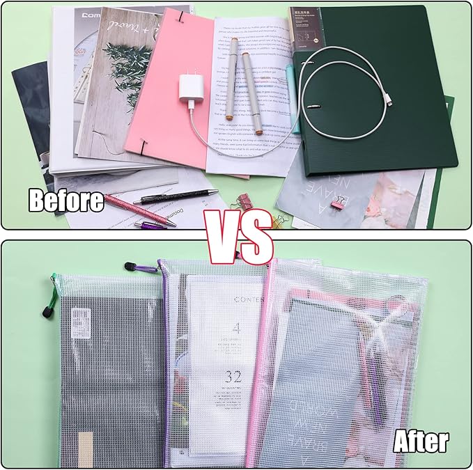 EOOUT 36pcs Mesh Zipper Pouches for Organizing, Zipper Bags, 16x11 Inches Large Puzzle Bags, 12 Colors Storage Bag Zipper File Bags for Office Supplies