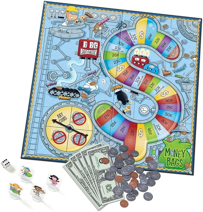 Learning Resources Money Bags Coin Value Game - Classic Board, Math Manipulatives, Financial Literacy Kids, Pretend Play, Coins Bills for Teaching, Gifts for Boys and Girls, Educational