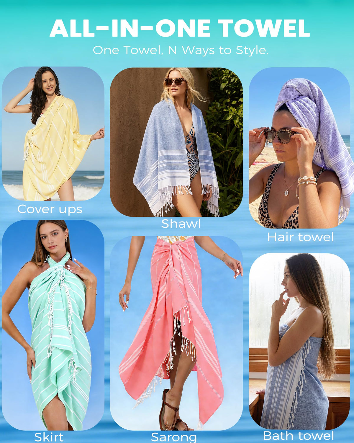 Antfuny 2 Pack Turkish Beach Towels Vacation Essentials Quick Dry Sand Free Soft Extra Large XL Blanket Adult Bath Pool Swim Towel Lightweight Thin Sandless Fast Drying No Sand Packable Foldable Blue