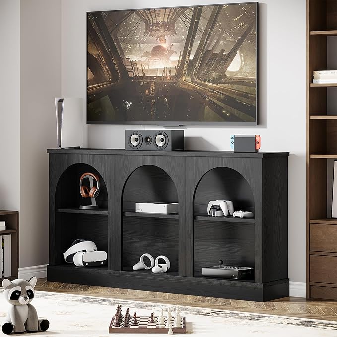 Tribesigns TV Stand for 55/60/65 Inch TV, Farmhouse Entertainment Center with Storage Cabinets, Modern Media Television Console Table for Living Room Bedroom, Black