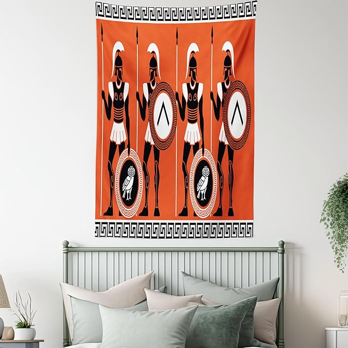 Ambesonne Retro Tapestry, Historical in Greece Theme Cultures, Fabric Wall Hanging Decor for Bedroom Living Room Dorm, 30" X 45", Orange Black White
