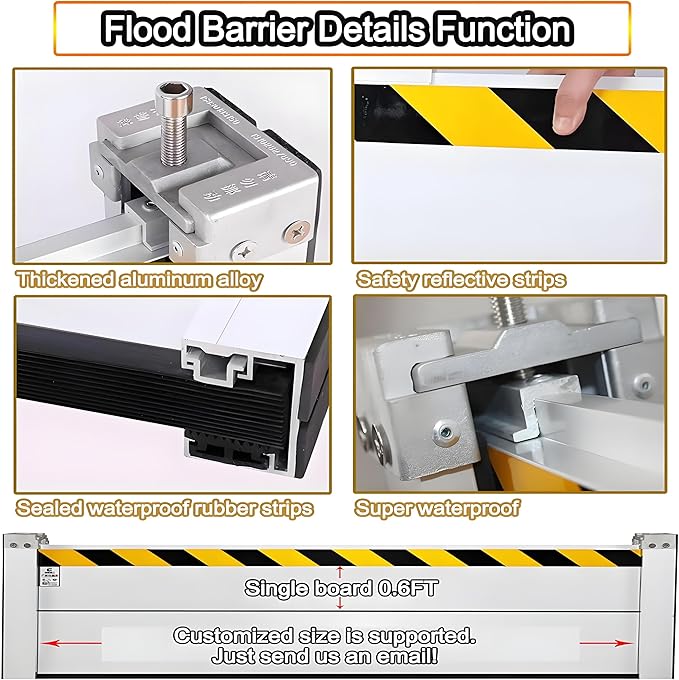 Flood Barriers for Home Exterior - Aluminum Alloy Outdoor Garage Doors Water Barriers for Flooding,H15.7 Inch/L13.5FT
