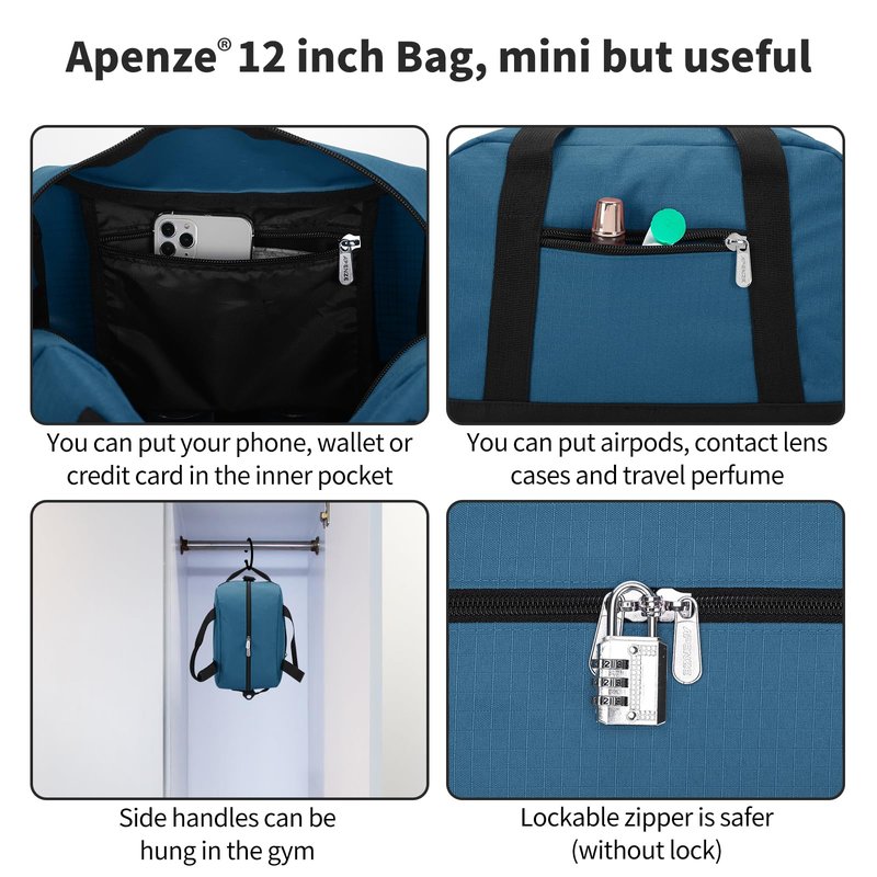 Apenze Small Gym Bag Carry On Bag - 12 in Mini Duffle Bag Lightweight for Overnight Travel(Blue)