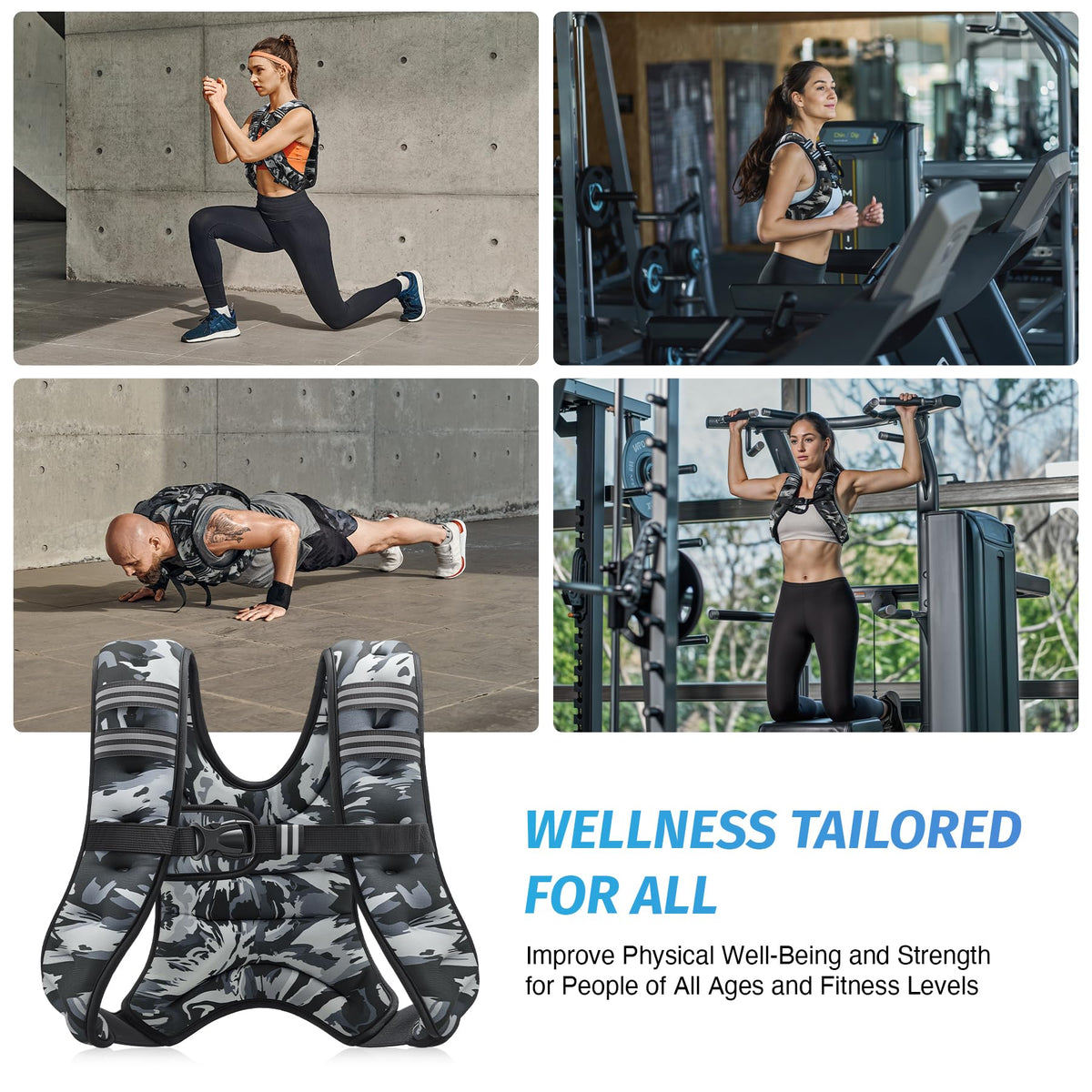 ZELUS Weighted Vest, 6lb/8lb/12lb/16lb/20lb/25lb/30lb Weight Vest for Men Women with Storage Pocket & Reflective Strips for Workout Strength Training Running Muscle Building, Gray Camo (8 lb)