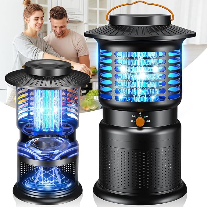 4-in-1 Mosquito Trap & Bug Zapper, Portable Rechargeable Fly Zappers with 10000mAh Battery, Bug Zapper Indoor with Silent Wind Suction, Auto On/Off Zapper Outdoor