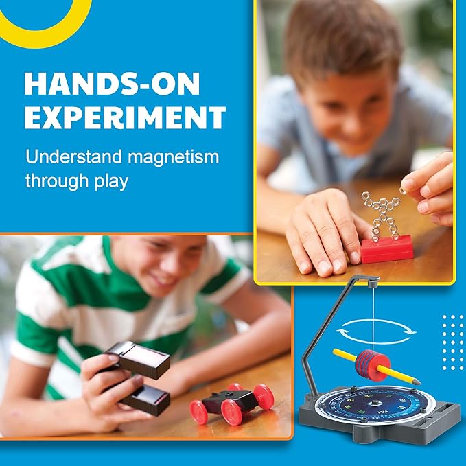 4M - STEAM Magnet Exploration - Hands-On Science Kit with Magnetic Toys Experiments for Kids Ages 5+ - Includes Magnet Toys Wand, U-Shaped Magnet, Racers, Yacht & More - Educational STEM Toy Gift