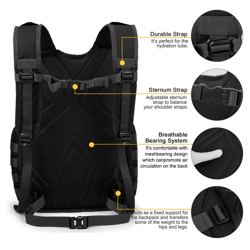 Mardingtop 25L Tactical Backpacks Molle Hiking daypacks for Camping Hiking Military Traveling Motorcycle Black